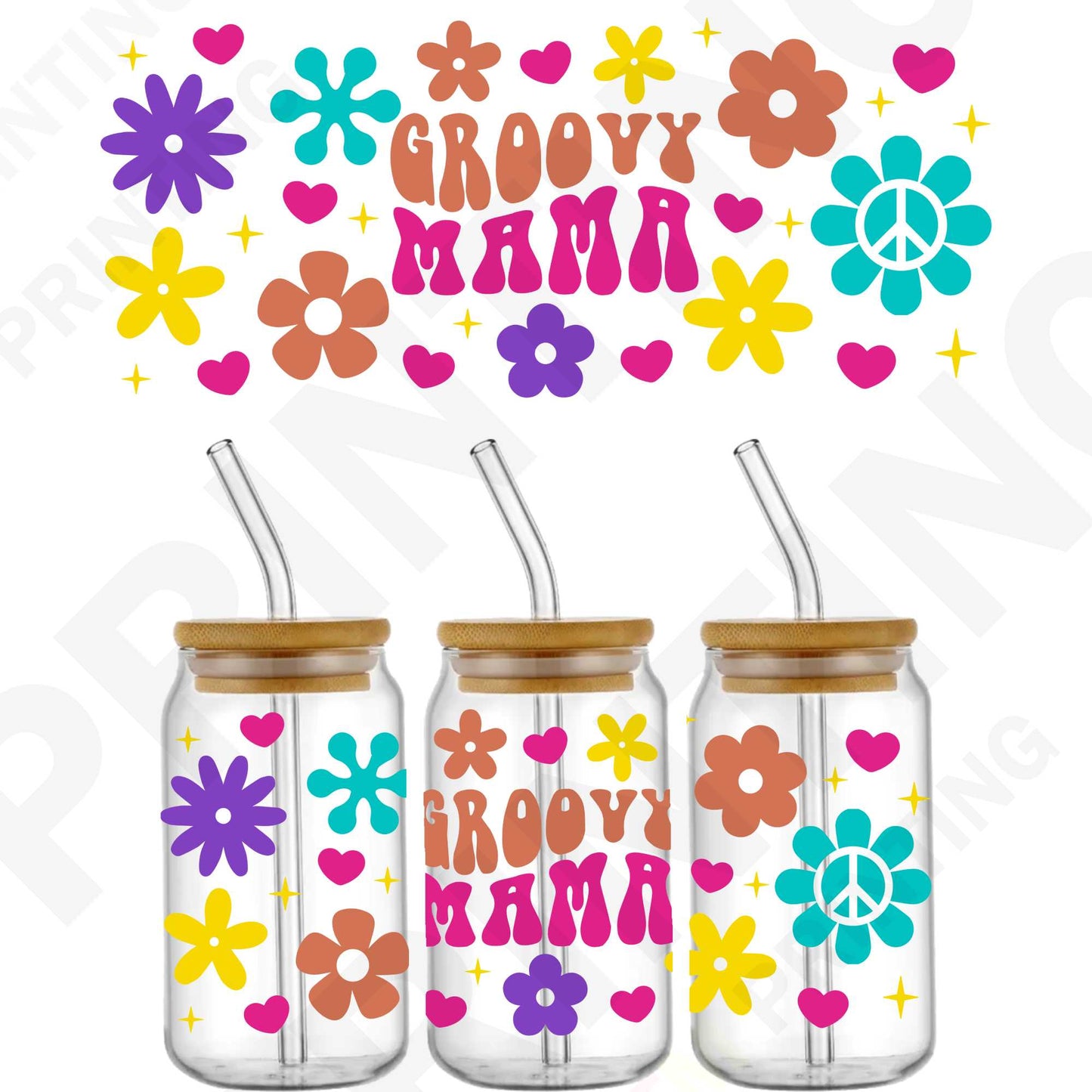 Mother's Day Groovy Mama For 16 oz Glass Cups Sticker