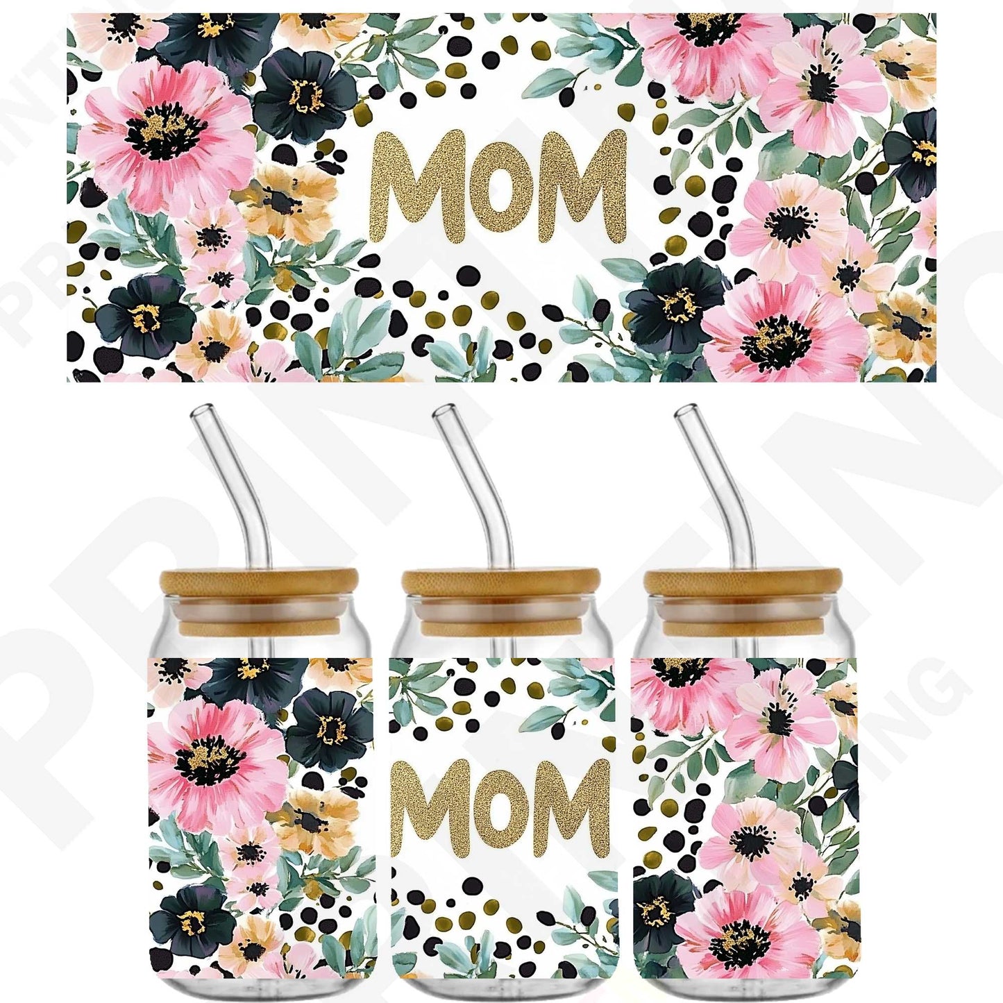 Mother's Day Leopard Mom For 16 oz Glass Cups Sticker