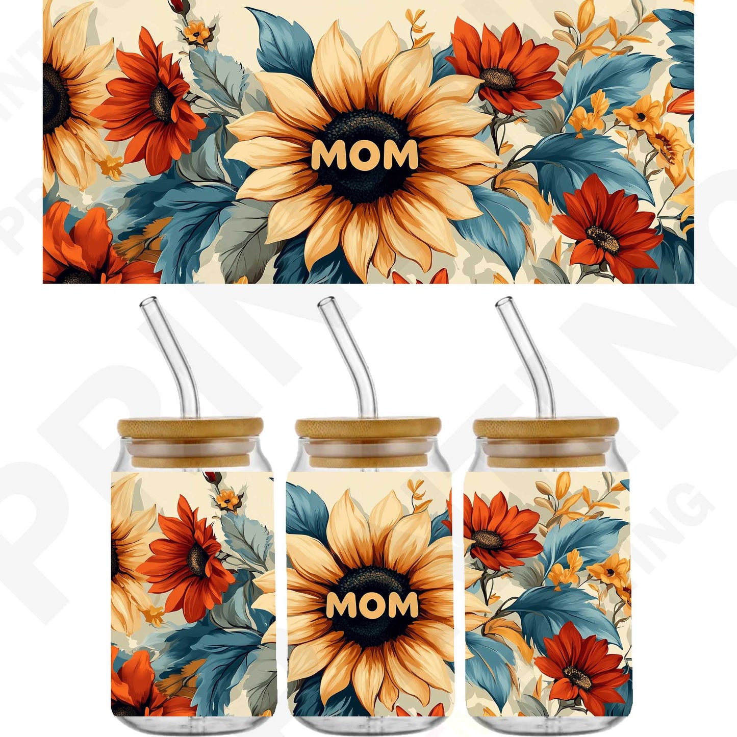 Mother's Day Sunflowers Mom For 16 oz Glass Cups Sticker