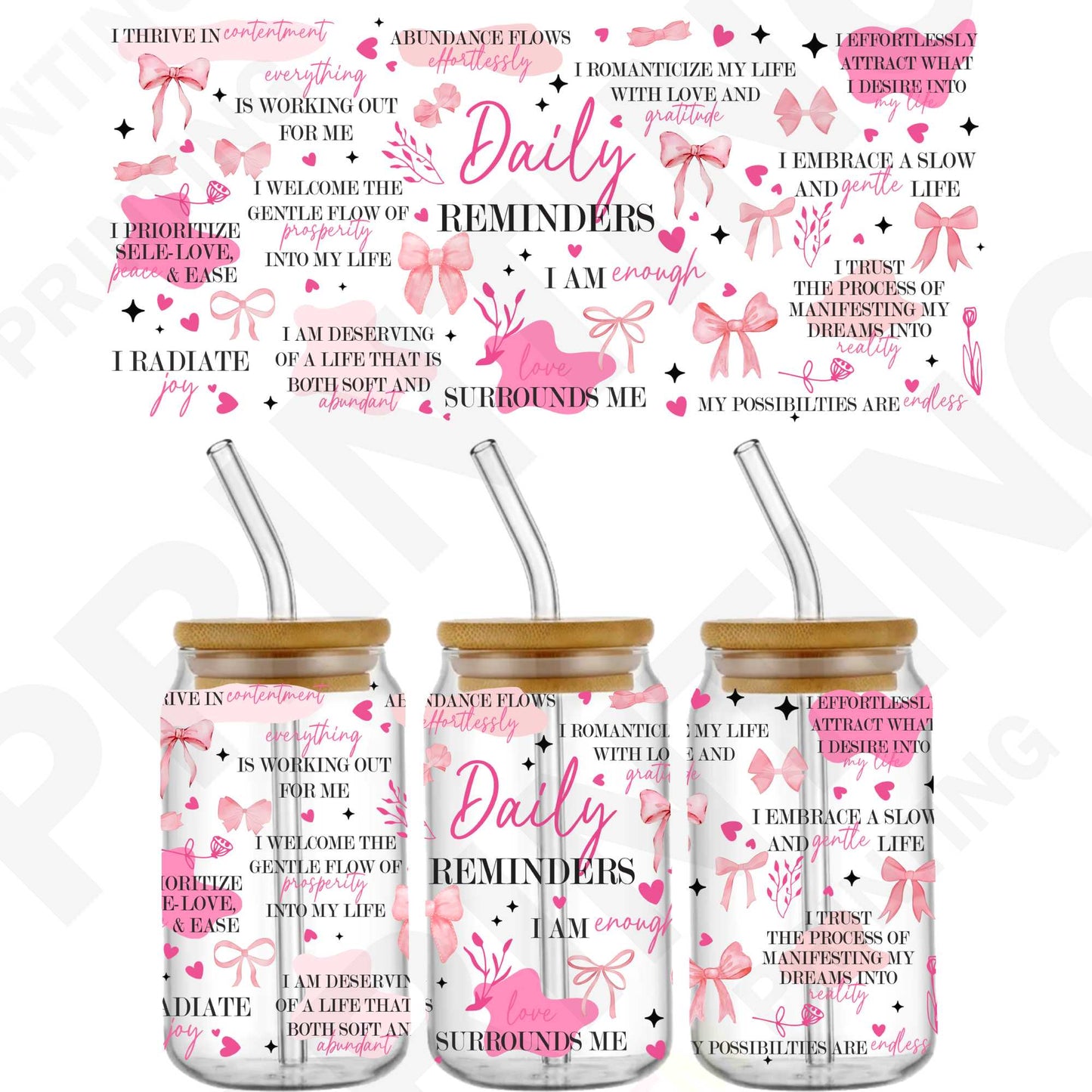 Pink Daily Quote Reminders Wrap For 16 oz Glass Cups Sticker