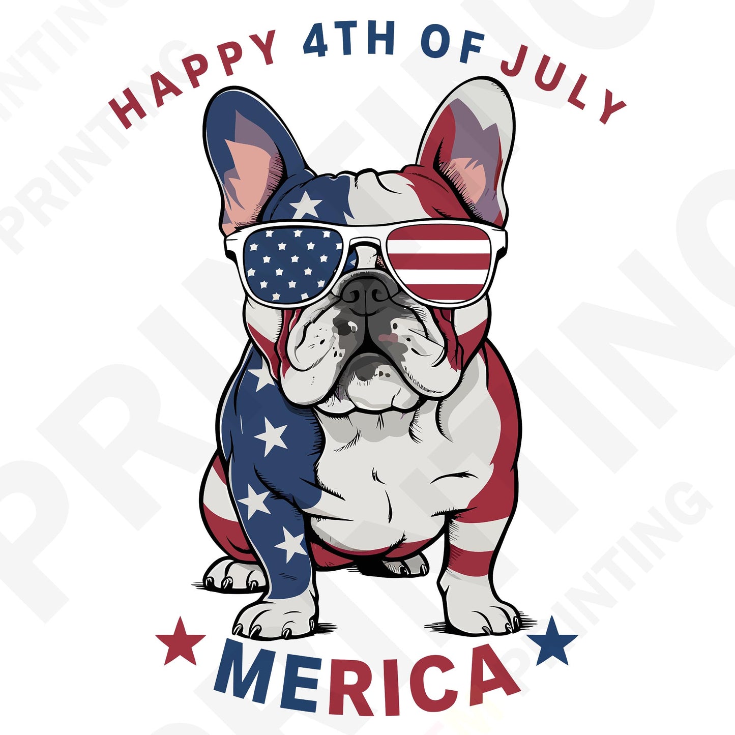 4th Of July Patriotic French Bulldog Iron On Ready To Press DTF Transfer Film