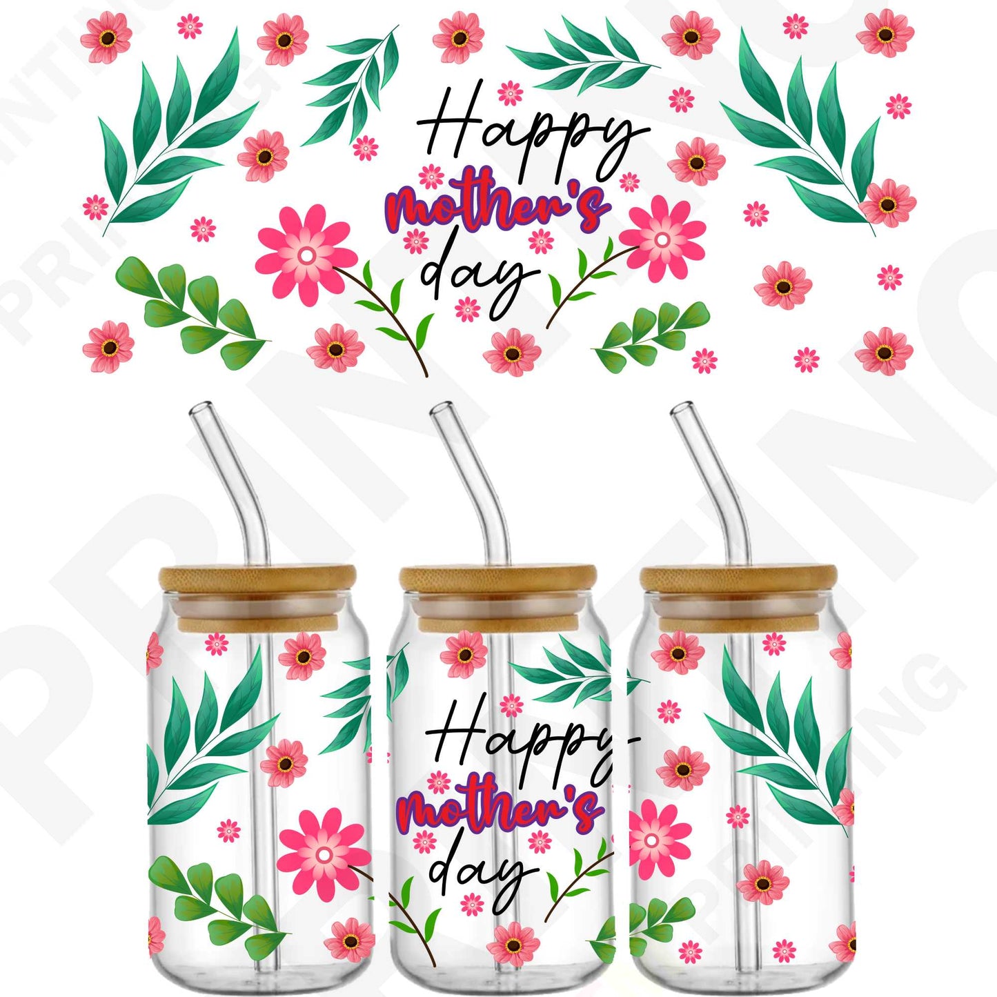 Happy Mother's Day For 16 oz Glass Cups Sticker